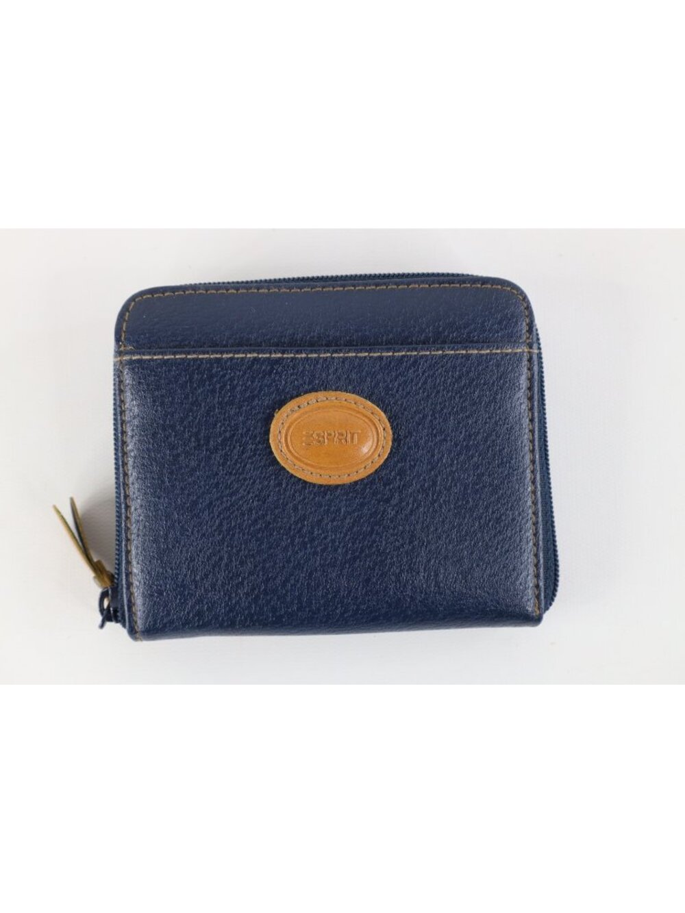 Vtg 90s Esprit Babydoll Spell Out Leather Zippered Wallet Purse Bag Navy Blue